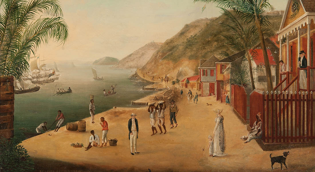 View of habor, St. Barthelemy, early 1800s; courtesy of: www.sjohistoriska.se 