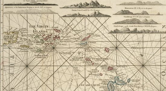 A chart of the Antilles, or, Charibbee, or, Caribs Islands, with the Virgin Isles, 1784 (Louis Delarochette et al), courtesy of Library of Congress, Geography and Map Division 
