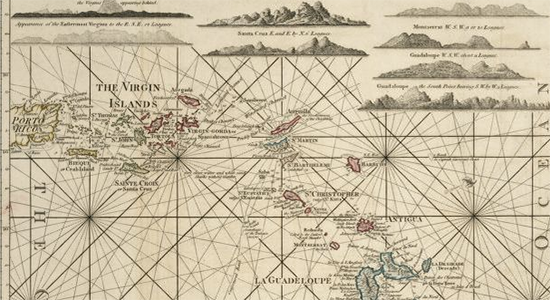 A chart of the Antilles, or, Charibbee, or, Caribs Islands, with the Virgin Isles, 1784 (Louis Delarochette et al), courtesy of Library of Congress, Geography and Map Division