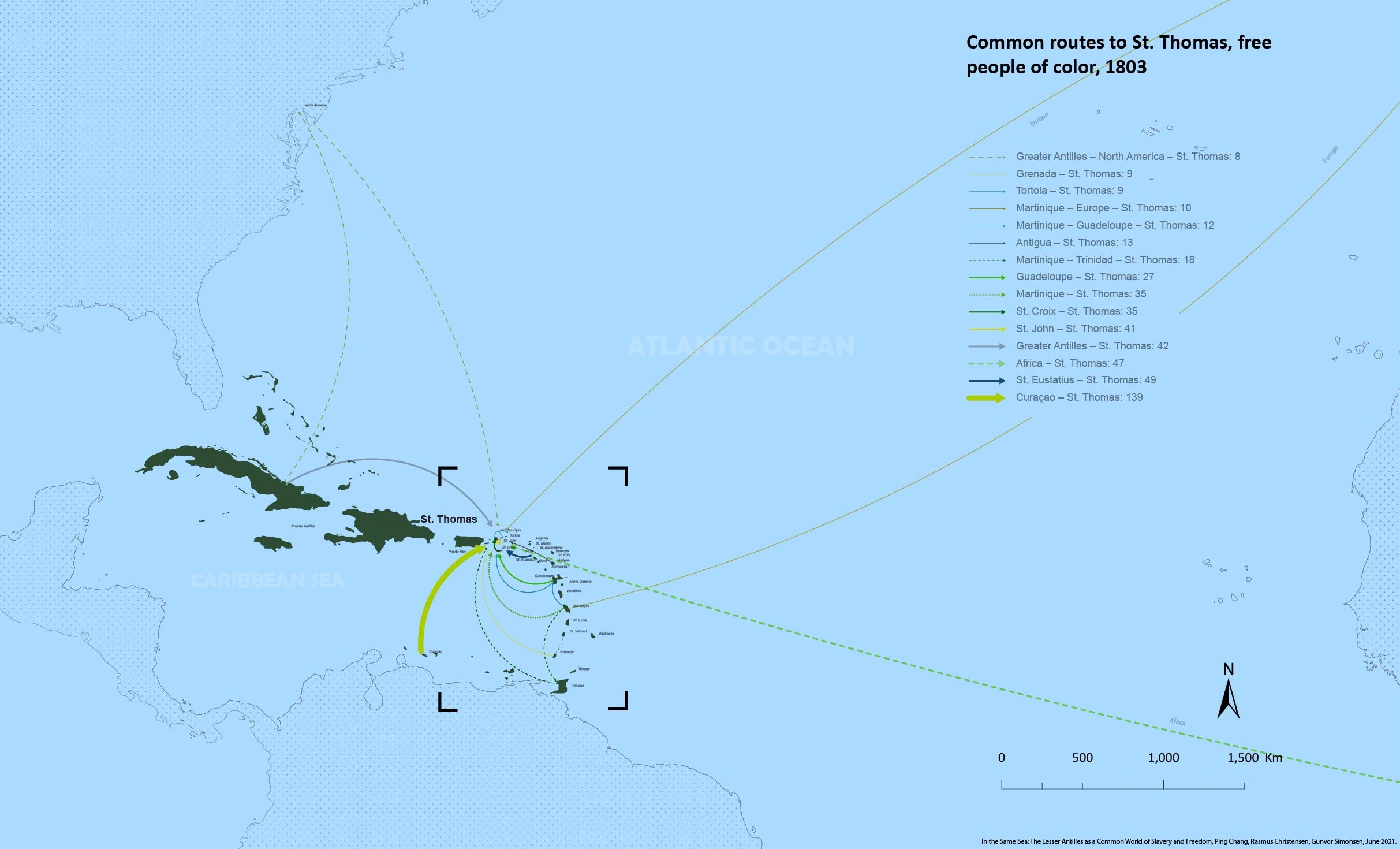 Common routes to St. Thomas, free people of color, 1803
